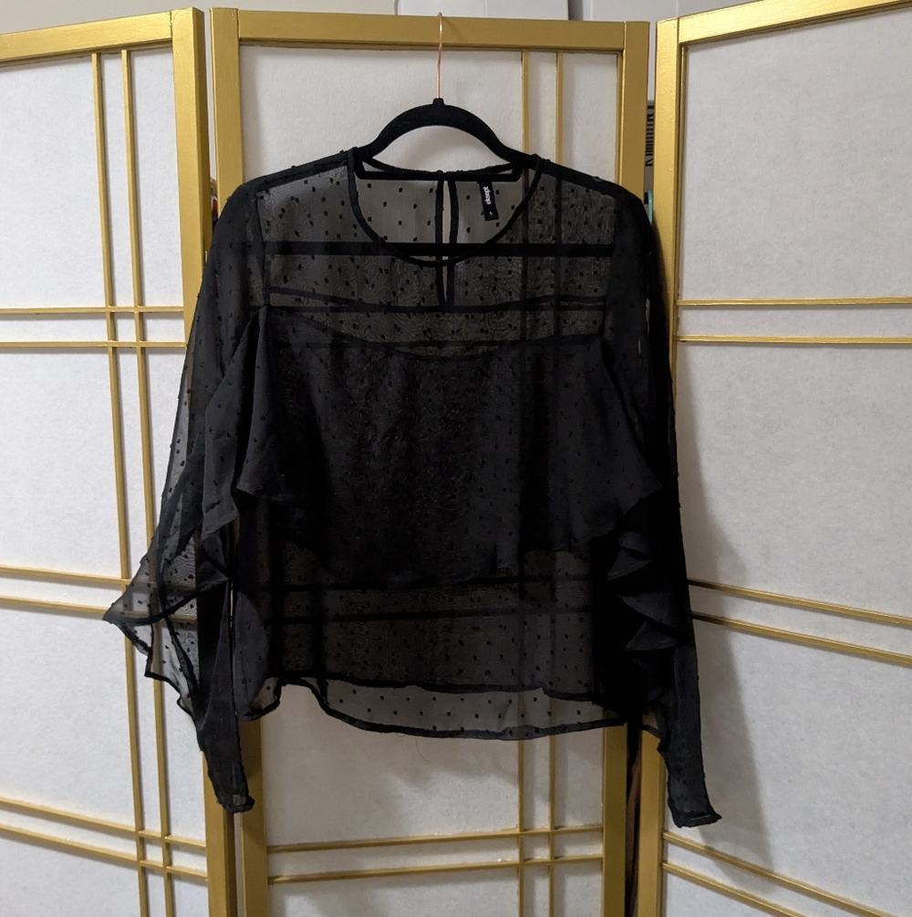 Black Sheer Ruffle Top - Picture 2 of 7